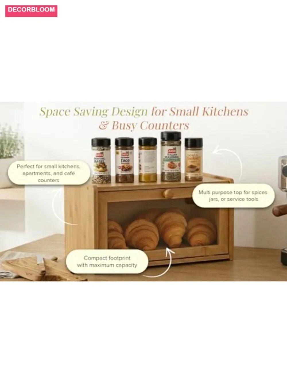 Bamboo Bread Box with Clear View Window for Kitchen Countertop